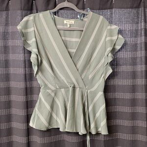 Green striped peplum top